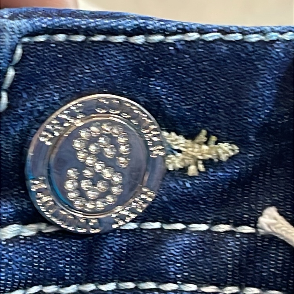 Sexy Couture Rhinestone Cross Pocket Stretch Denim Blue Jeans SZ - Picture 4 of 7